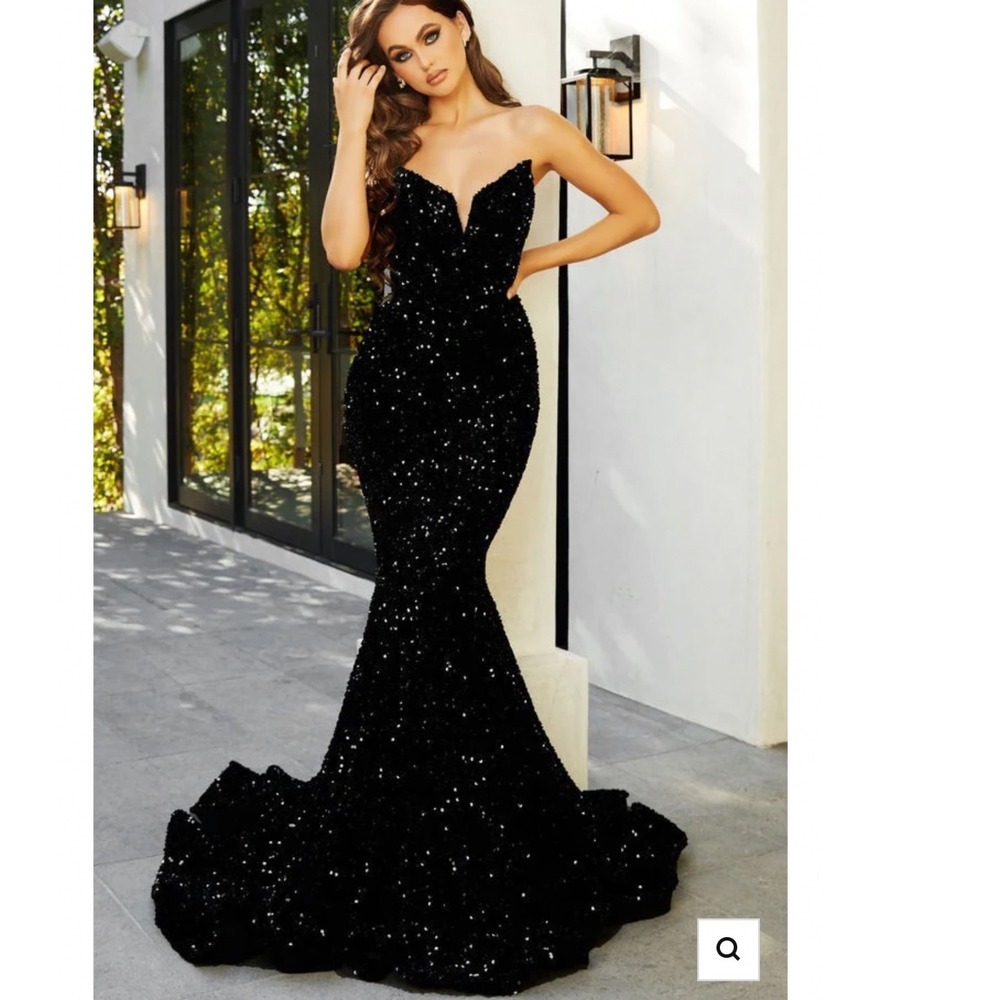 Portia & Scarlett PS21208 Black Sequin Velvet Mermaid Prom Dress Gown Womens  6